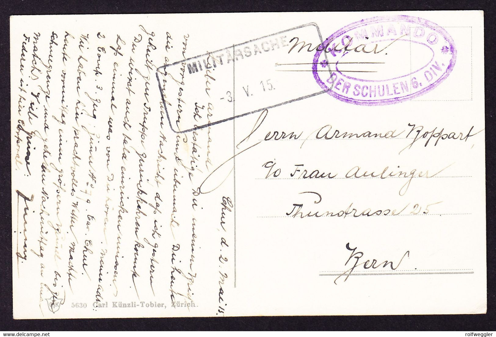 1915 AK Von Chur Mit Aushilfsstempel Militärsache. Mit Feldpost Nach Bern Gelaufen. - Poststempel