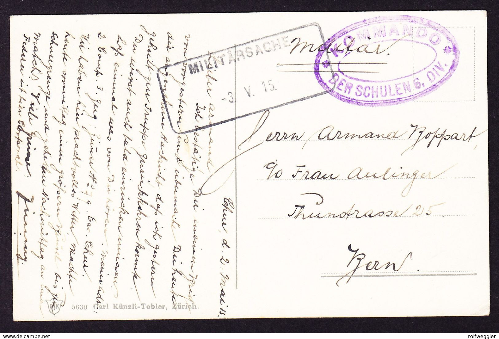 1915 AK Von Chur Mit Aushilfsstempel Militärsache. Mit Feldpost Nach Bern Gelaufen. - Oblitérations