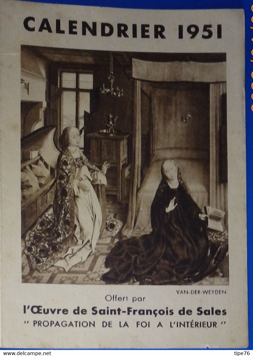 Petit Calendrier De Poche 1951 Oeuvre De Saint François De Sales - Grand Format : 1941-60