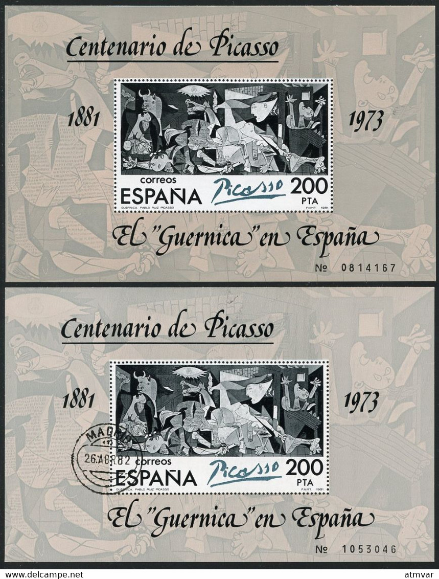 ESPAÑA SPAIN (1981) Centenario De Picasso, El 'Guernica' En España - Pablo Ruiz Picaso - Mint And Used Sheets - Blocs & Hojas