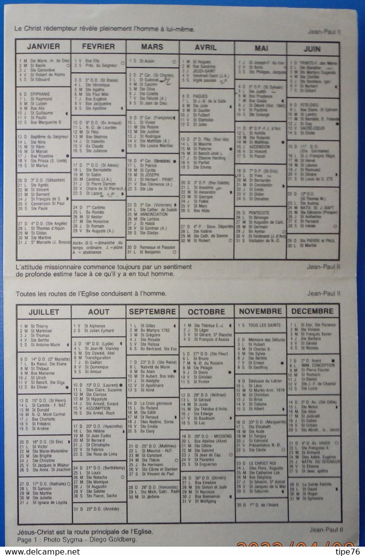 Petit Calendrier De Poche 1980 Oeuvre Pontificale De Saint Pierre Apôtre - Grand Format : 1971-80