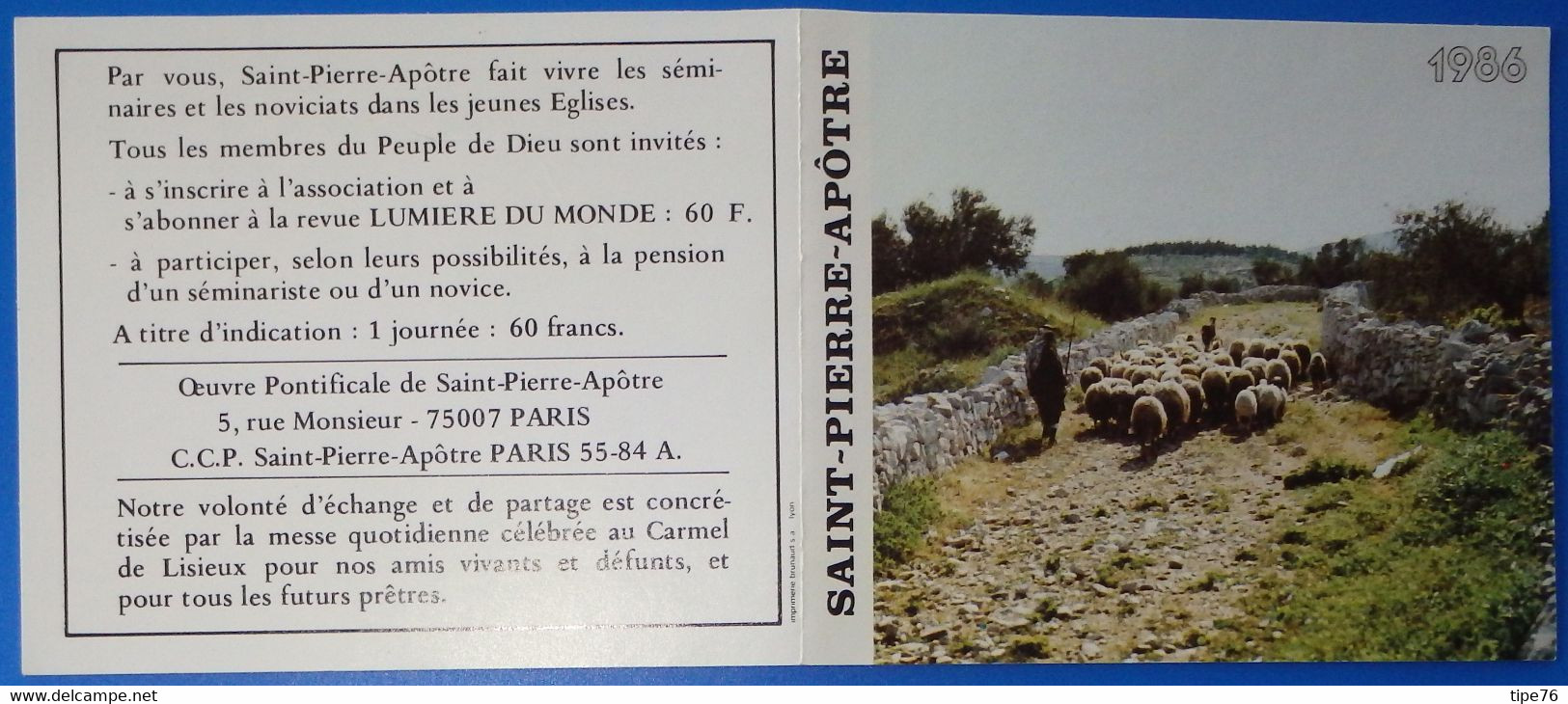 Petit Calendrier De Poche 1986 Oeuvre Pontificale De Saint Pierre Apôtre - Grand Format : 1981-90