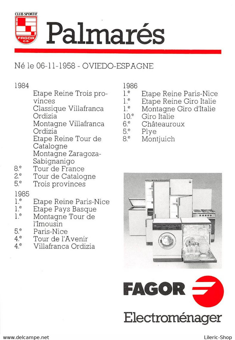 EQUIPE FAGOR 1987 - PEDRO MUÑOZ - PALMARES AU VERSO Cpm - Cycling