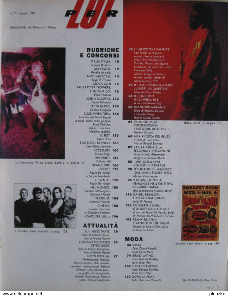 PER LUI 71 1989 Miles Davis Lou Reed Branford Marsalis Daniel Ezralow Richard Dunkley Guido Harari Condé Nast - Moda