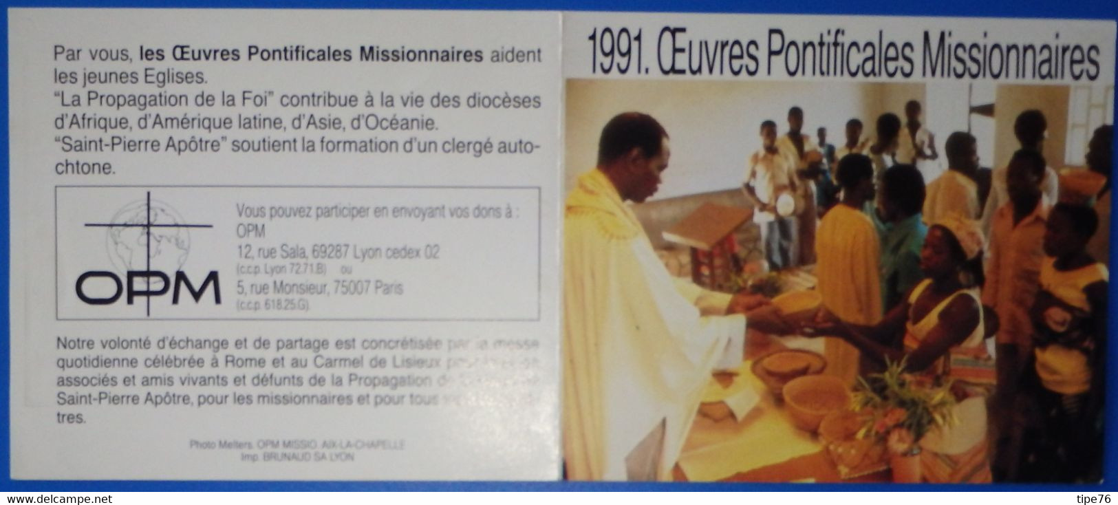 Petit Calendrier De Poche 1991 Oeuvres Pontificales  Missionnaires - Grand Format : 1991-00