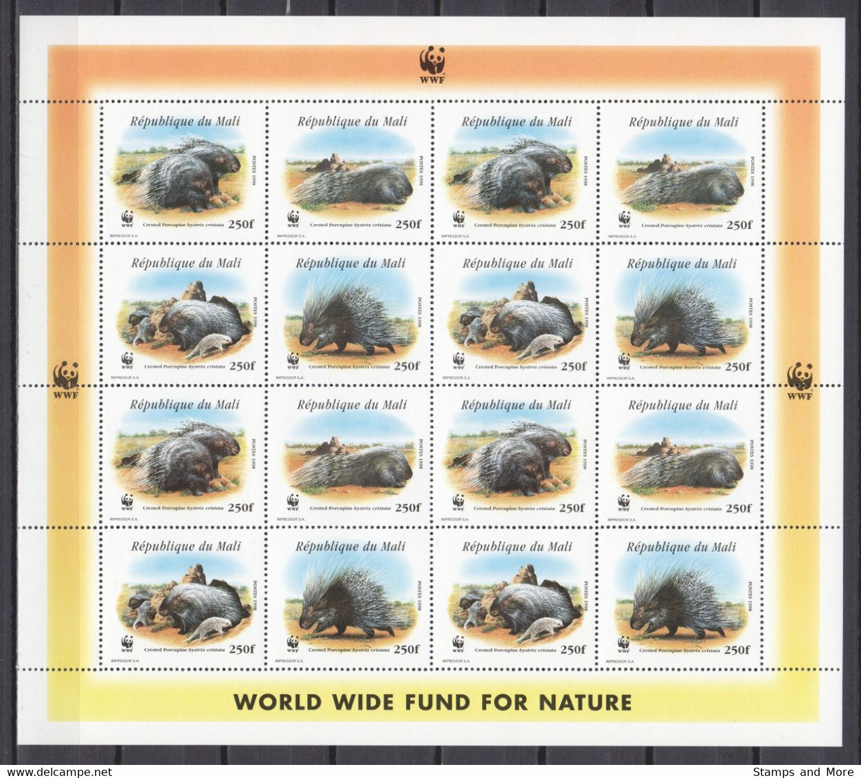 Mali 1998 Kleinbogen Mi 1974-1977-IA MNH WWF - PORCUPINE - Ungebraucht