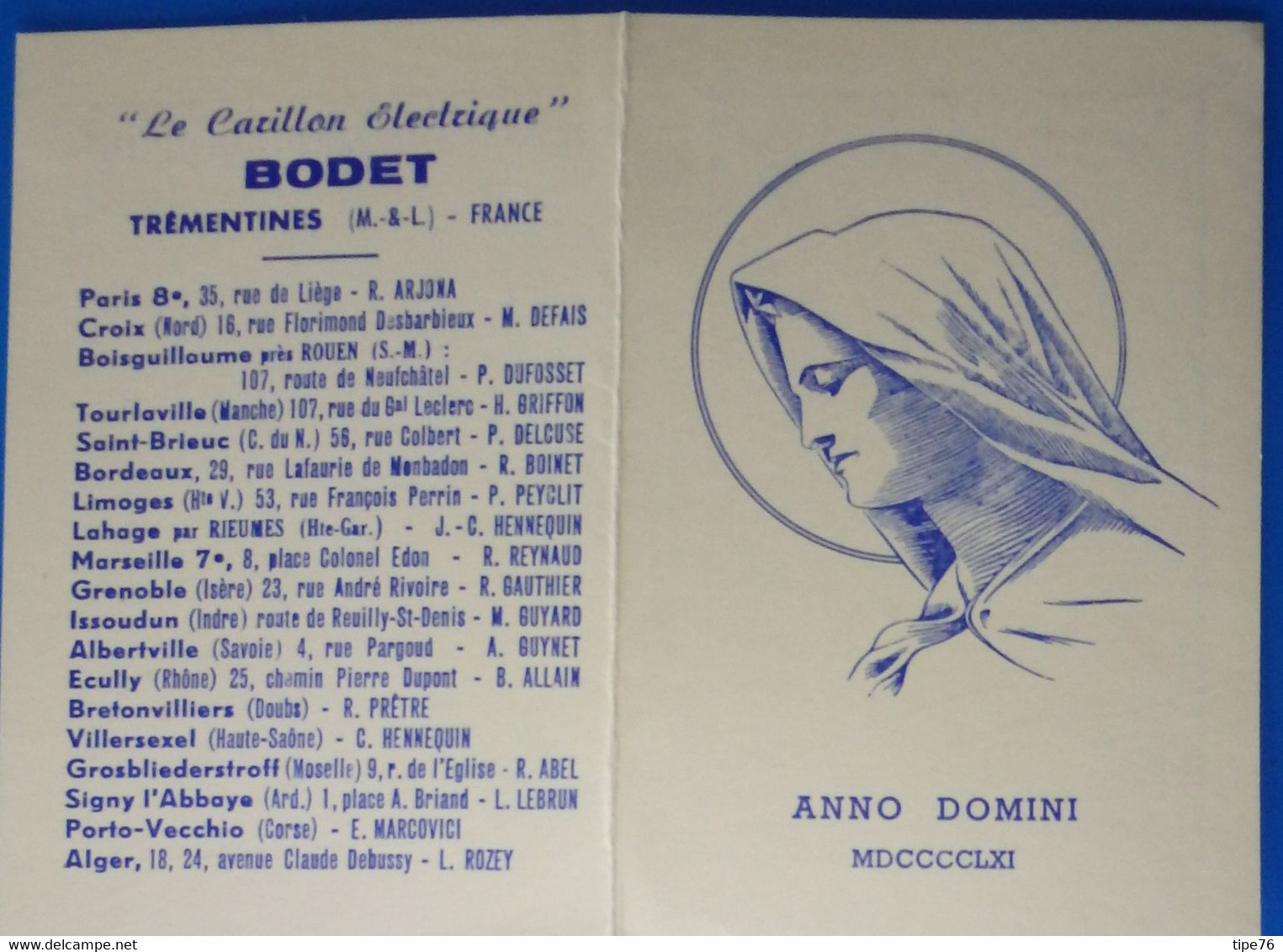 Petit Calendrier De Poche 1961 Anno Domini - Le Carillon électrique Bodet Trémentines Maine Et Loire - Grand Format : 1961-70