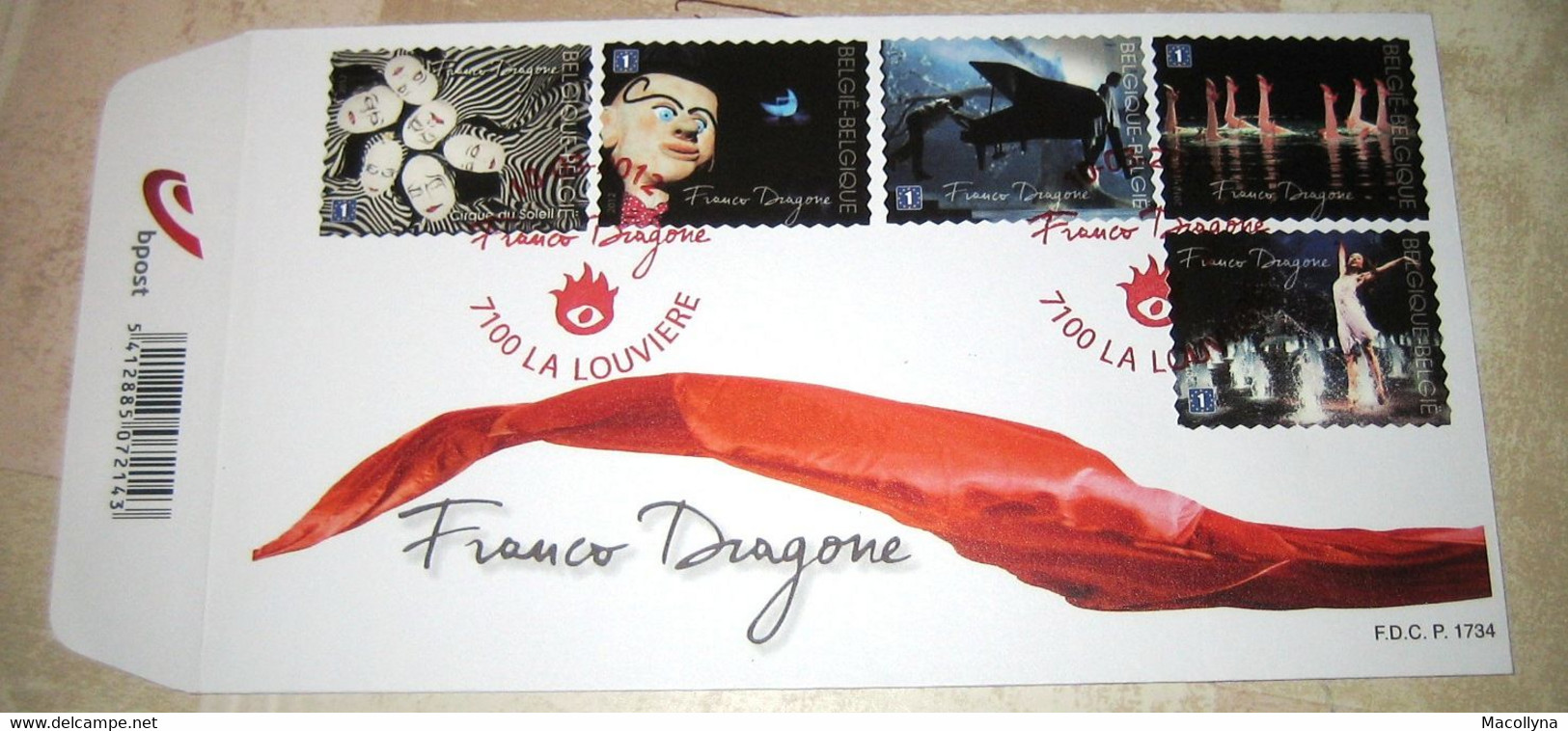 FDC Boekje 127 Franco Dragone (o) (Timbre Du Premier Jour) 4219/23 Cirque Du Soleil (Eerstedagstempel) - 2011-2014