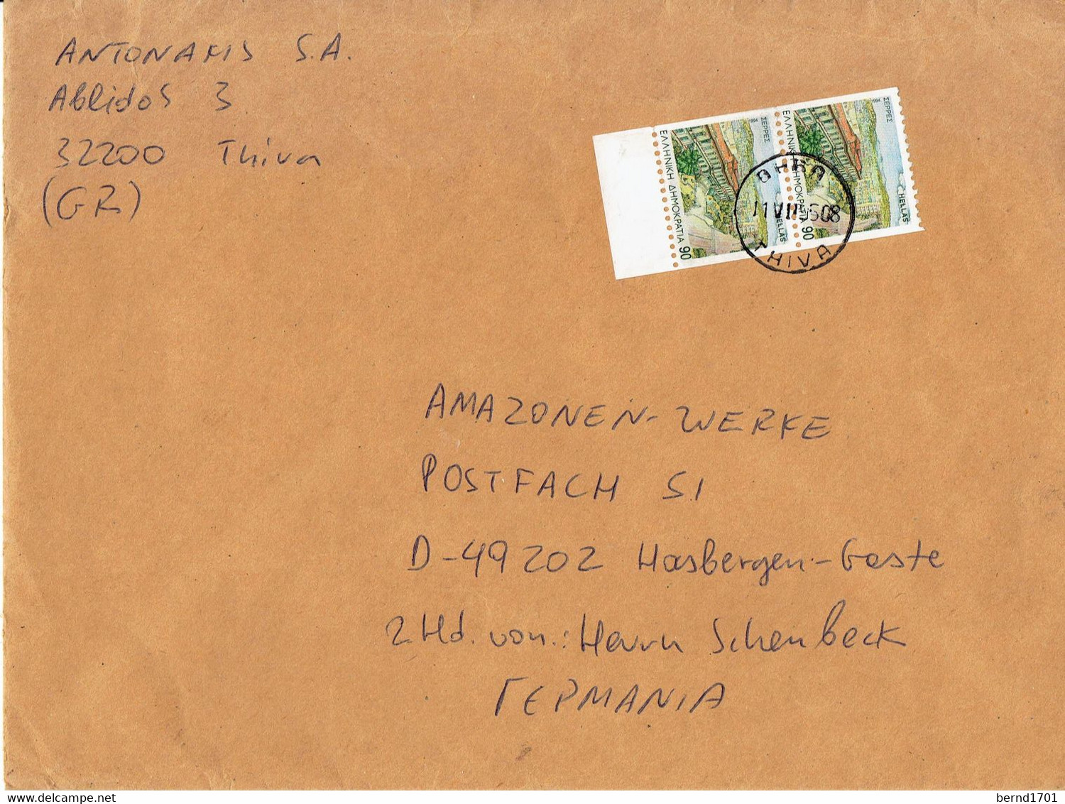 Griechenland / Greece - Umschlag Echt Gelaufen / Cover Used (I1450a) - Storia Postale