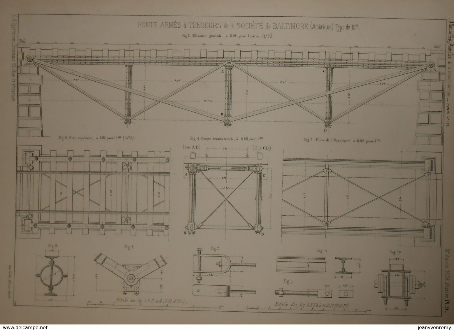 Plan De Ponts Armés à Tenseurs De La Société De Baltimore En Amérique. 1872. - Autres Plans