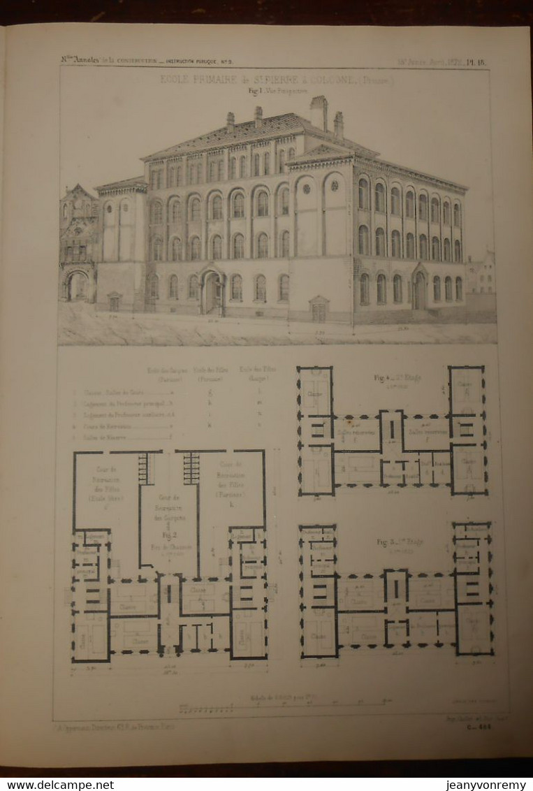 Plan De L'école Primaire De Saint Pierre à Cologne En Prusse. 1872. - Travaux Publics