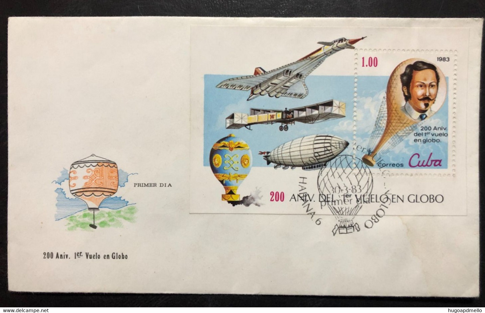 CUBA, Uncirculated FDC, « AVIATION », « BALLOON FLIGHT », 1983 - Covers & Documents