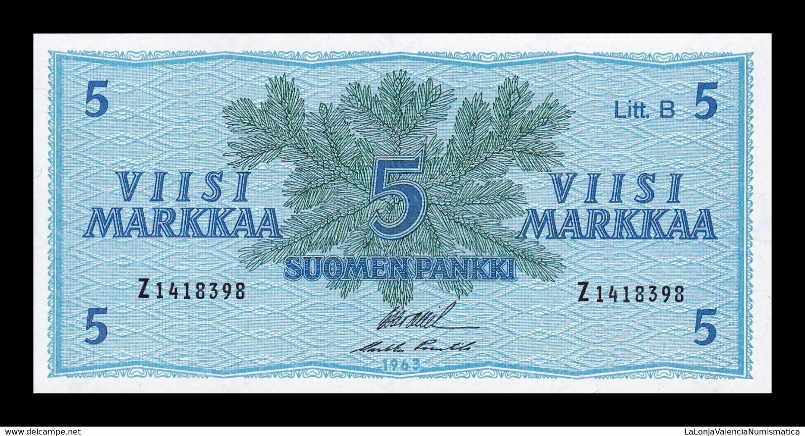 Finlandia Finland 5 Markkaa 1963 Pick 106Aa(56) Litt. B SC UNC - Finland