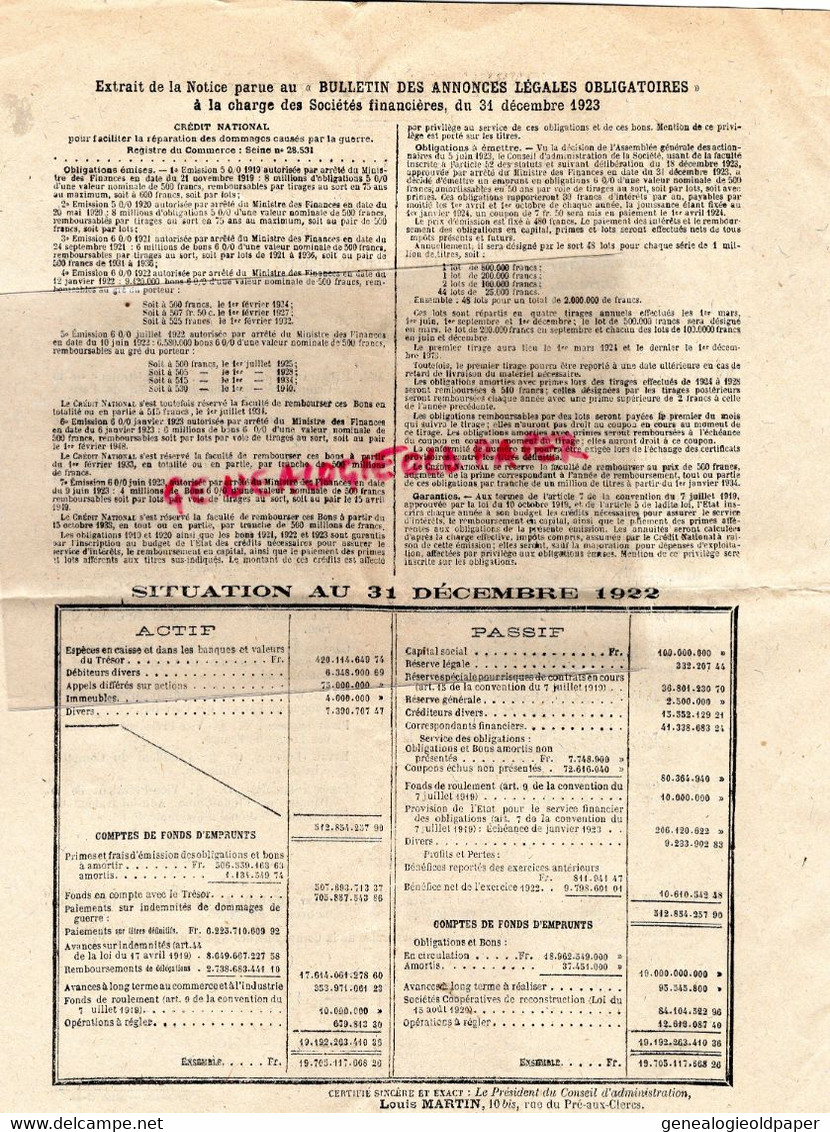 75- PARIS -BANQUE FRANCE-CREDIT NATIONAL DOMMAGES GUERRE-OBLIGATIONS 6 % 500 FRANCS-1924-MARTIN R-FRACHON-SCHWEISGUTH - Bank & Insurance