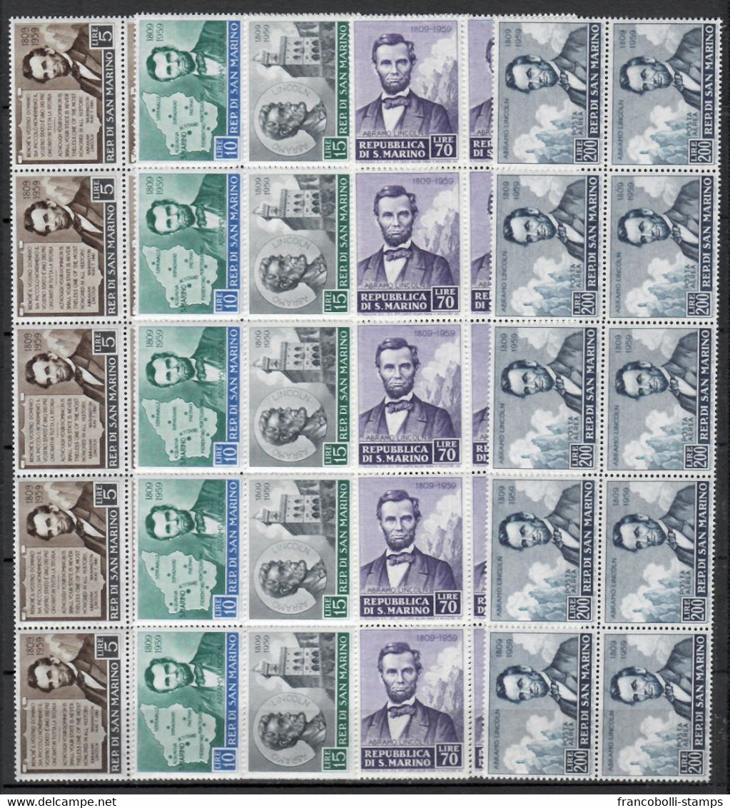 S34736 DEALER STOCK SAN MARINO 1959 MNH** Lincoln 5v (X10 SETS) - Collections, Lots & Series