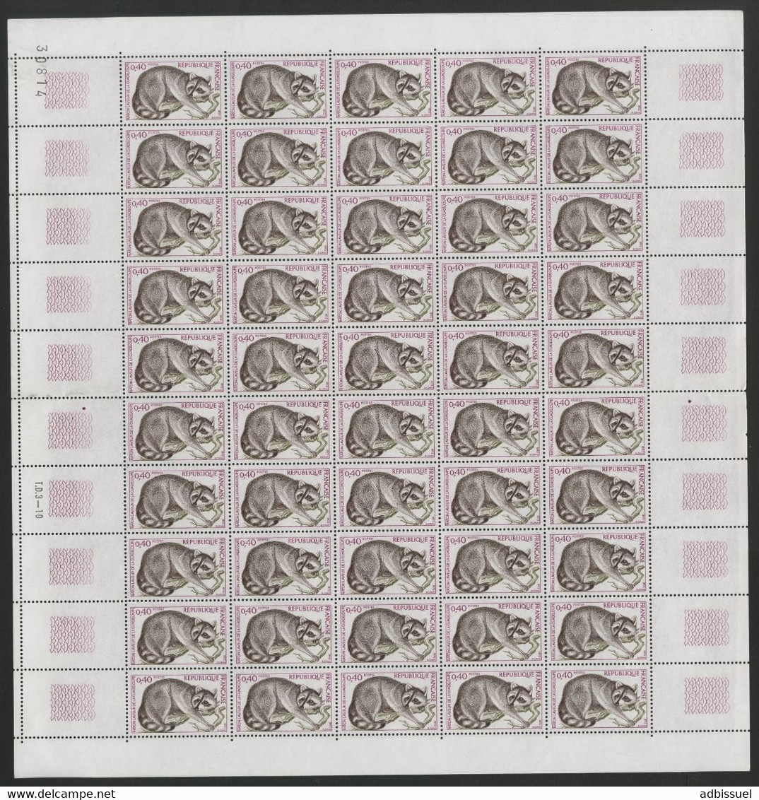 N° 1754 0,40 Fr RATON LAVEUR Feuille De 50 Ex. Vendue à La Valeur Faciale. ** MNH Cote 20 € - Full Sheets