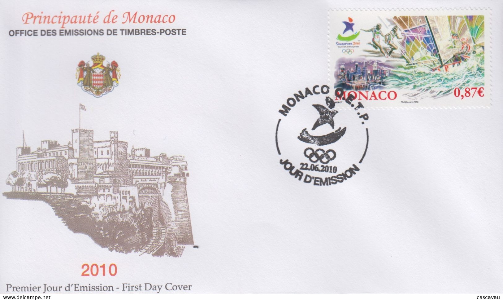 Enveloppe  FDC  1er  Jour    MONACO    Jeux  Olympiques  De  La  Jeunesse   SINGAPOUR   2010 - Zomer 2014 : Singapore (Olympische Jeugdspelen)