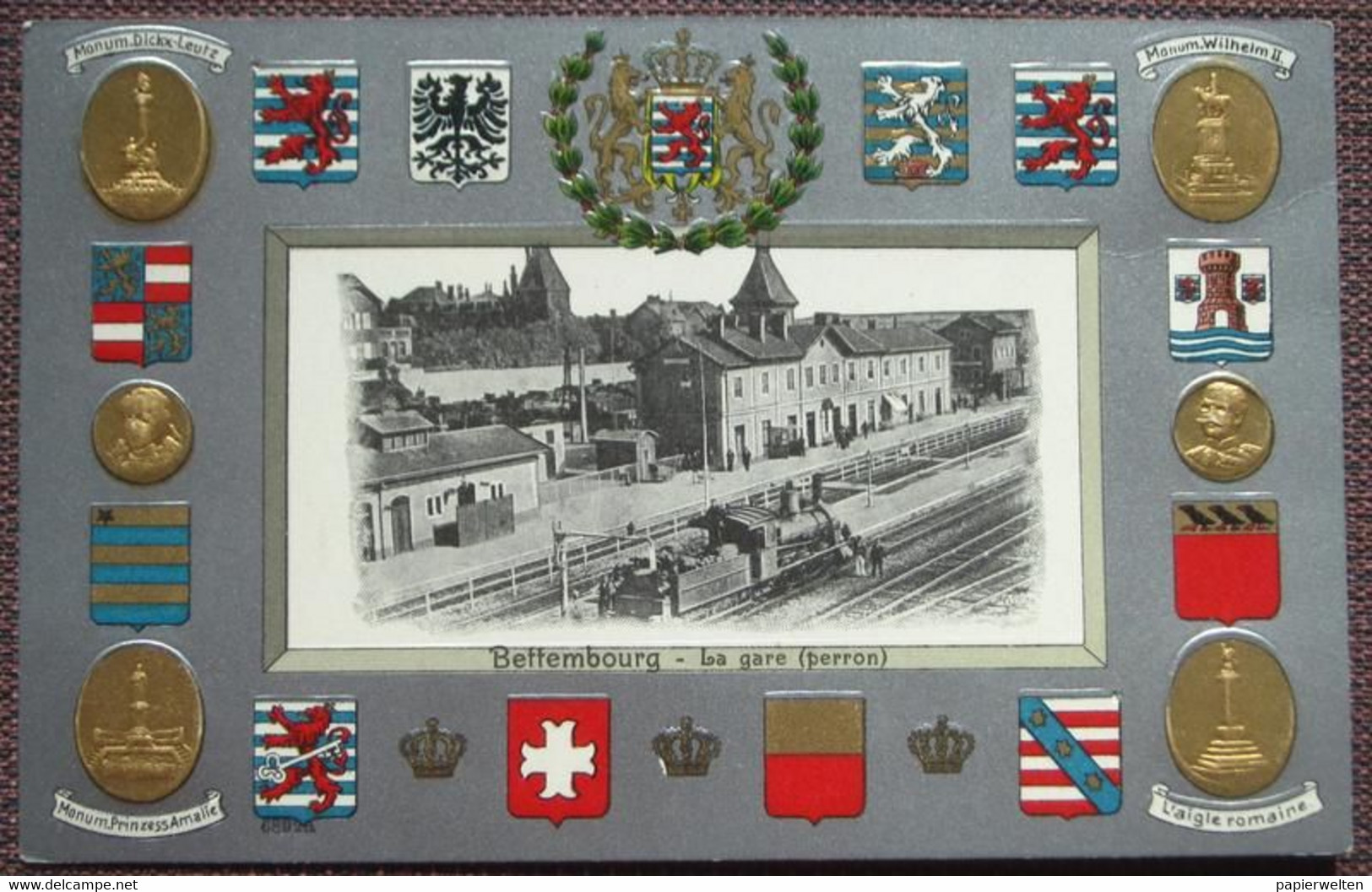 Bettemburg / Bettembourg - Reliefkarte "La Gare (perron)" / Dampflok (Edition H. Guggenheim & Co, Zürich) - Bettembourg