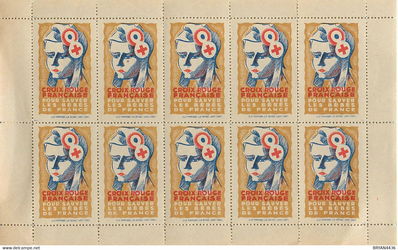 BLOC De  DIX TIMBRES - VIGNETTES  1947 - CROIX ROUGE - "POUR SAUVER Les BEBES De FRANCE " - PEU COURANT - TRES BON ETAT - Rotes Kreuz