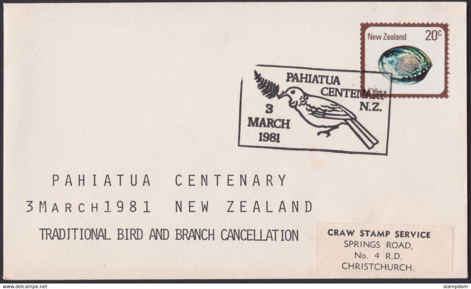 NEW ZEALAND 1981 Pahitua Centenary/ Traditional Bird And Branch Cancellation EVENT COVER Addressed @D7187 - Brieven En Documenten