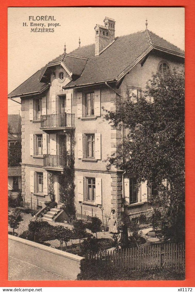 ZMR-34  RARE Mézières Pension Floréal. H. Emery. ANIME. Circulé Sous Enveloppe En 1923 - Jorat-Mézières