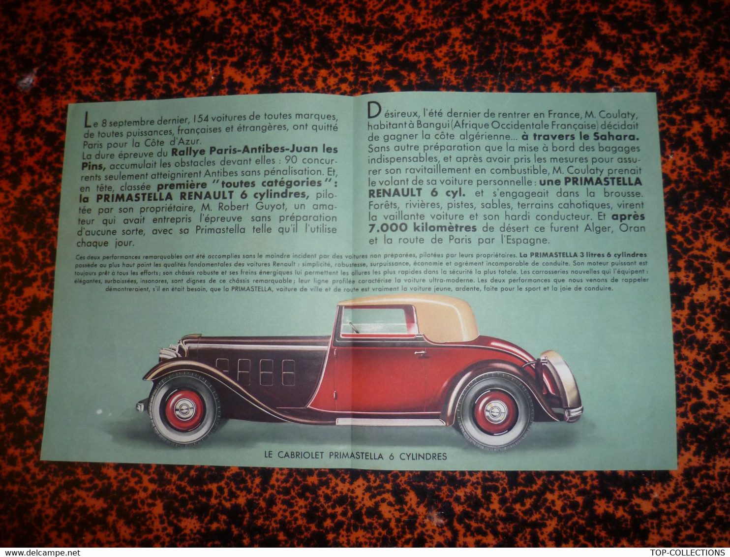 1932  PUBLICITE RENAULT PRIMASTELLA 6 CYLINDRES - Publicidad