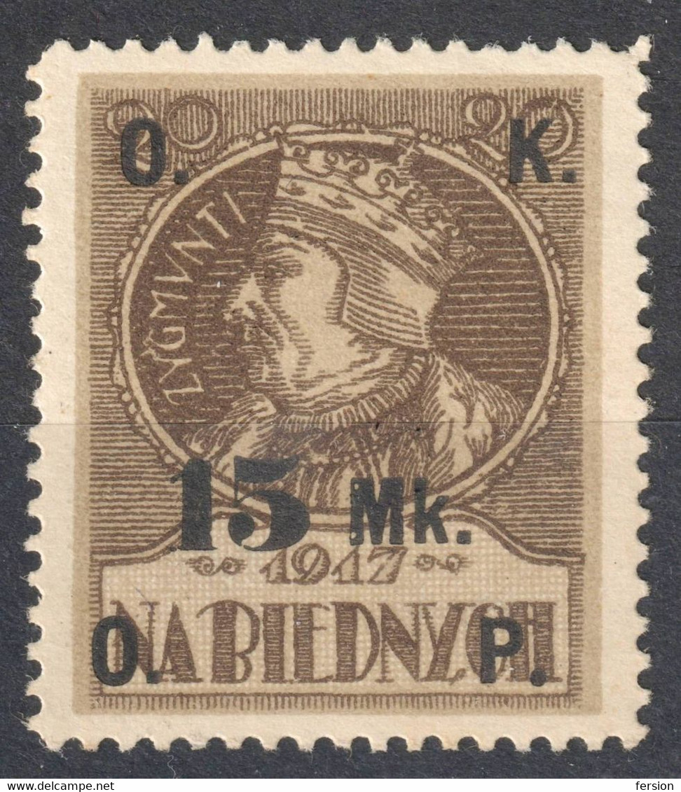 Sigismund King Zygmunt Stary KING Lithuania 1917 POLAND Na Biednych Charity Label Vignette Cinderella Jagiello Overprint - Gebraucht