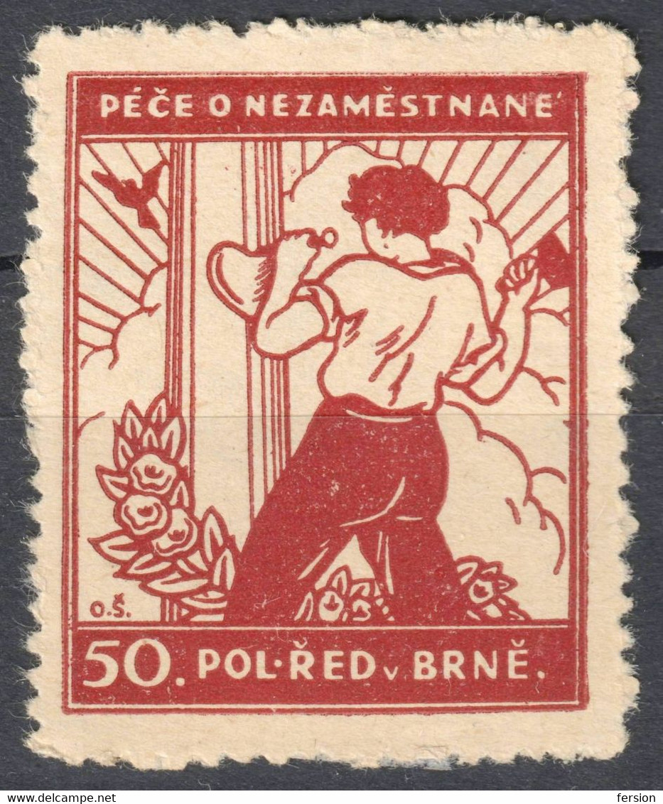 Unemployed Charity - Péče O Nezaměstnané Brno Brünn 1930 Czechoslovakia - Aid Label Vignette Cinderella HAMMER BIRD ROSE - Sellos De Servicio