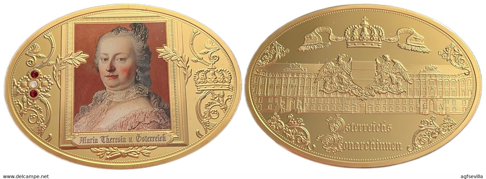 AUSTRIA. MEDALLA SERIE MONARQUÍA AUSTRIACA. EMPERATRIZ MARÍA TERESA. BRONCE DORADO CON PIEDRAS - Royaux / De Noblesse