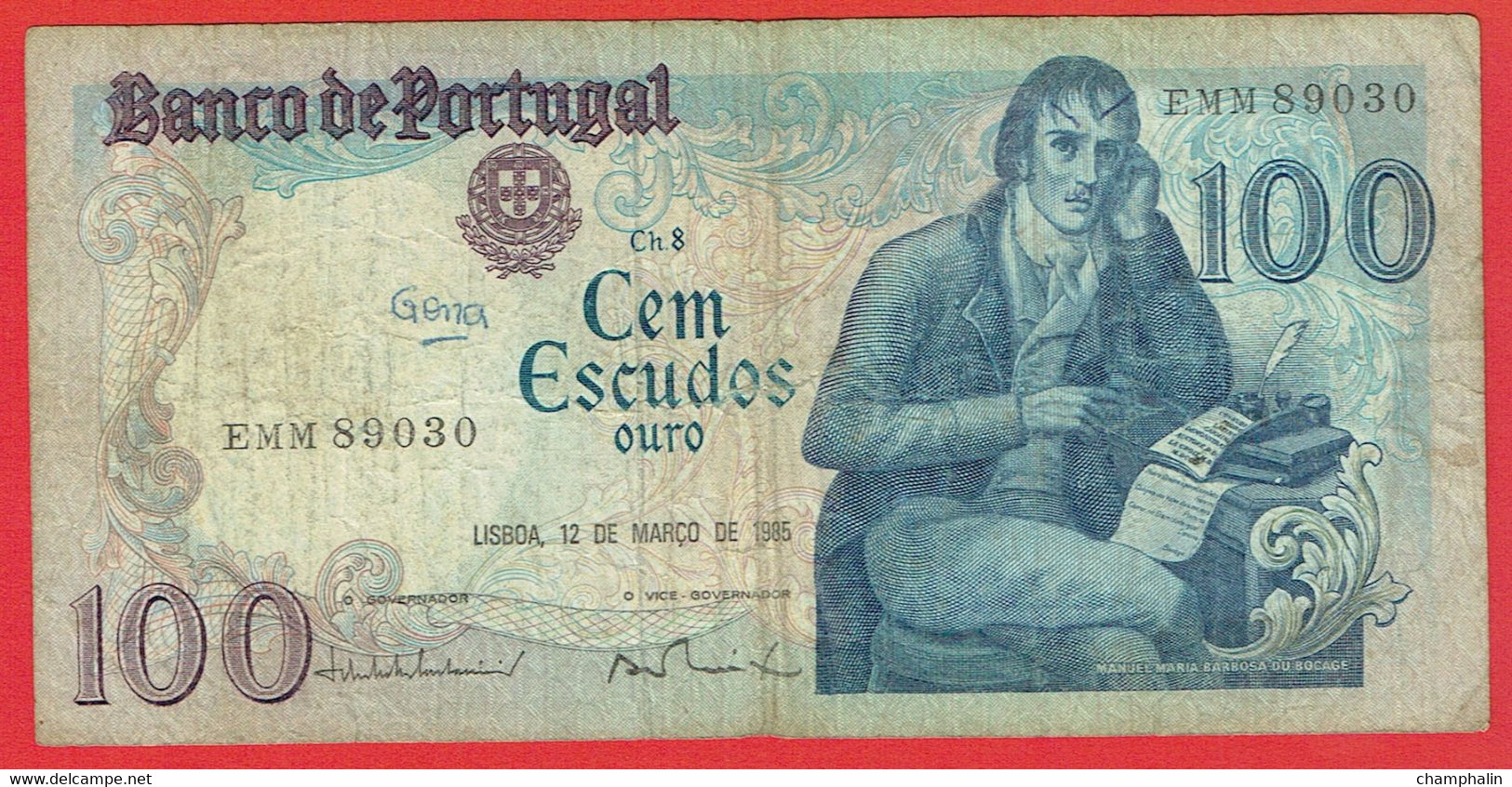 Portugal - Billet De 100 Escudos - Manuel Maria Barbosa Du Bocage - 12 Mars 1985 - P178d - Portogallo