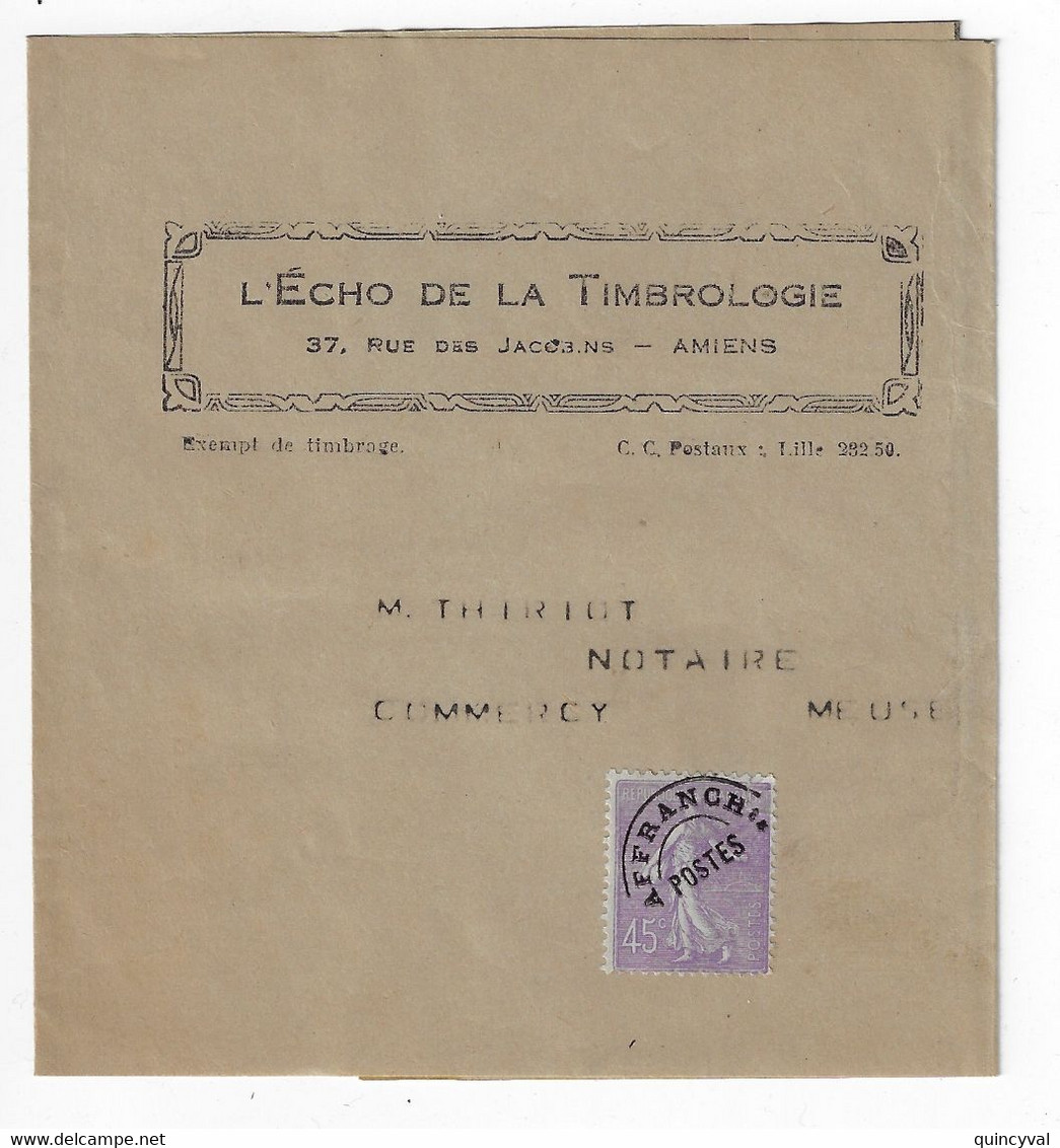 Préoblitéré 45c Semeuse Lignée Violet Sur Bande De Journal Yv Préo 46 Dest Commercy Meuse - 1893-1947