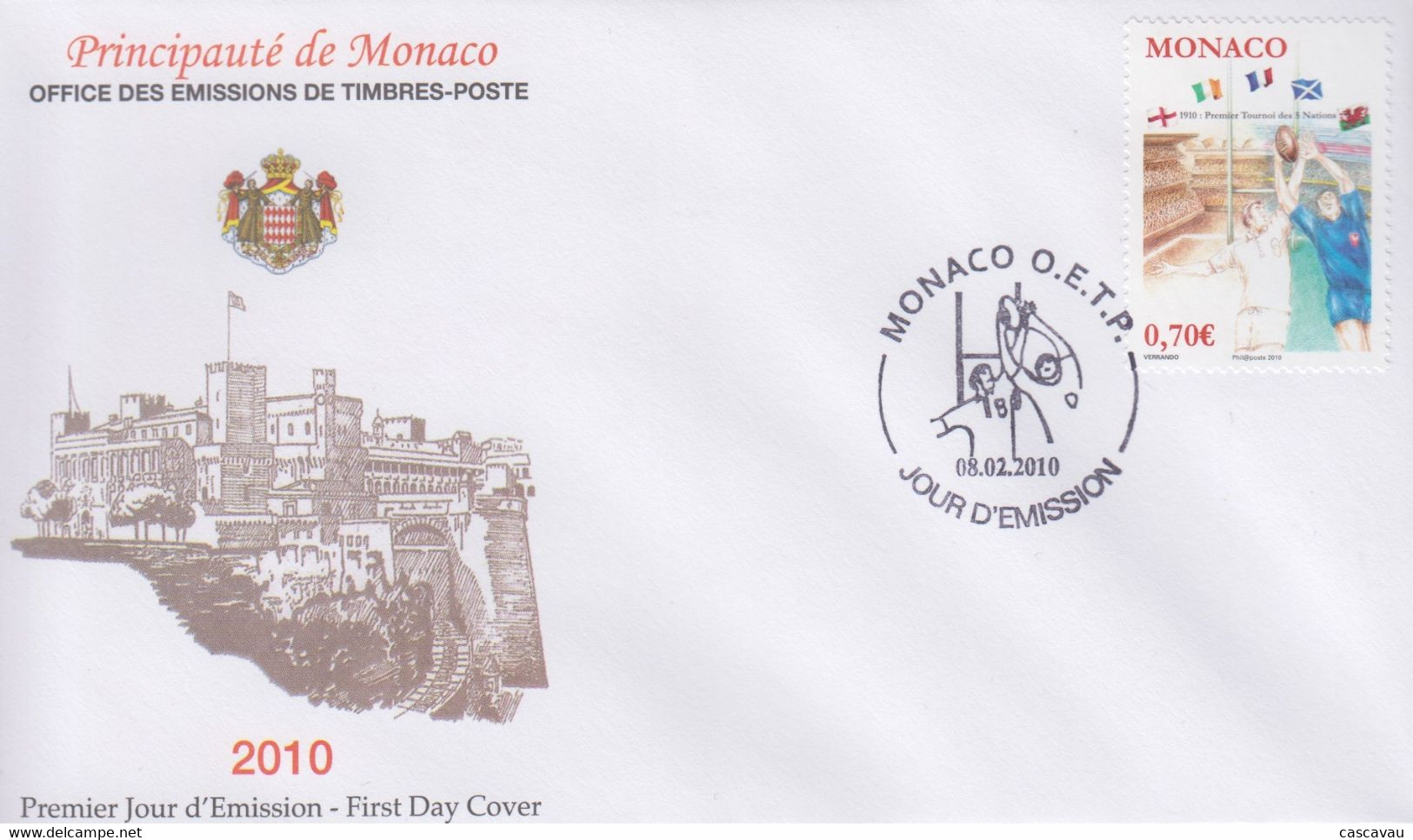 Enveloppe   FDC  1er  Jour   FRANCE    RUGBY   Centenaire   1er  Tournoi  Des  5  Nations    2010 - Rugby