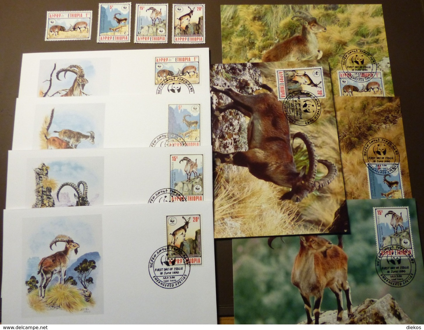 ETHIOPIA 1990 Mi 1385-1388 WWF Steinbock/Walia Ibex Animaux Bouquetins Maxi Card FDC MNH ** #cover 4964 - Collections, Lots & Séries