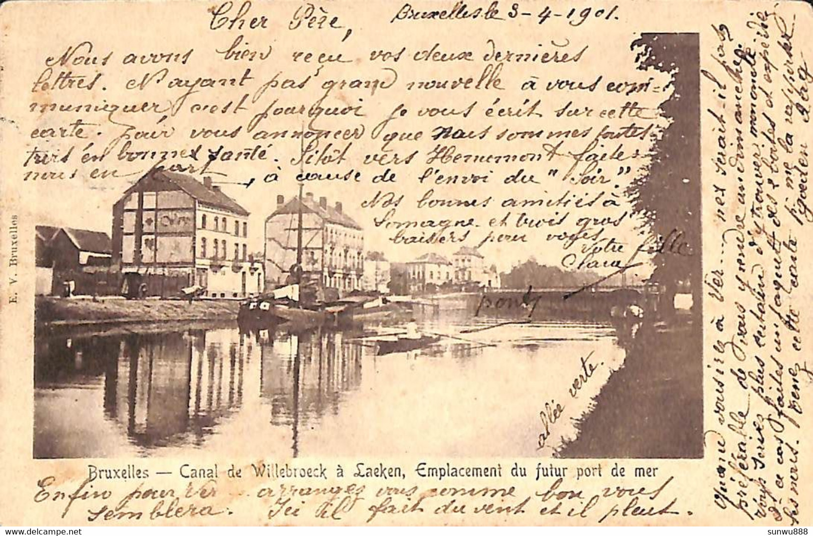 Bruxelles - Canal De Willebroeck à Laeken, Emplacement Du Futur Port De Mer (1901, Edition E V) - Navegación - Puerto