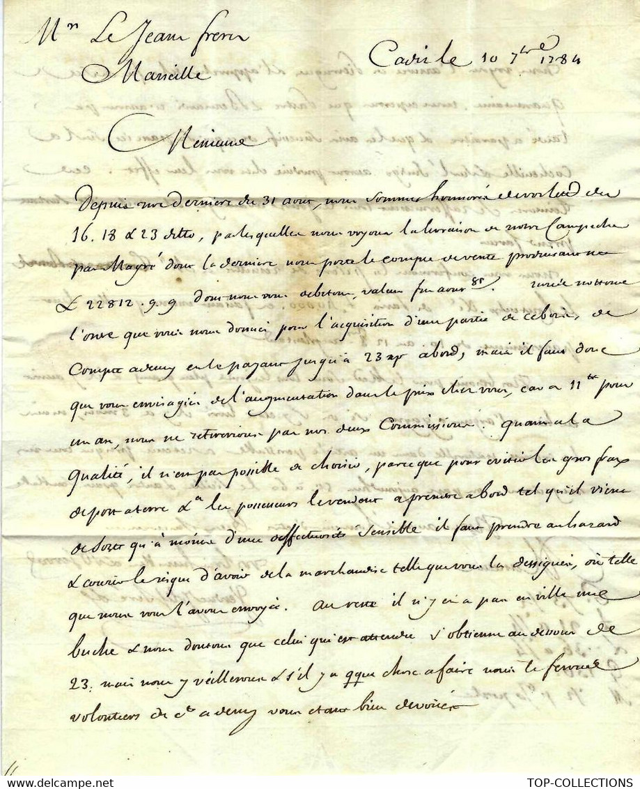 1784 De Cadiz Cadix COMMERCE NEGOCE NAVIGATION FLOTTE Compagnie Des INDES ESPAGNE  FLOTTA DA INDIA NOUVEAU MONDE - Historical Documents