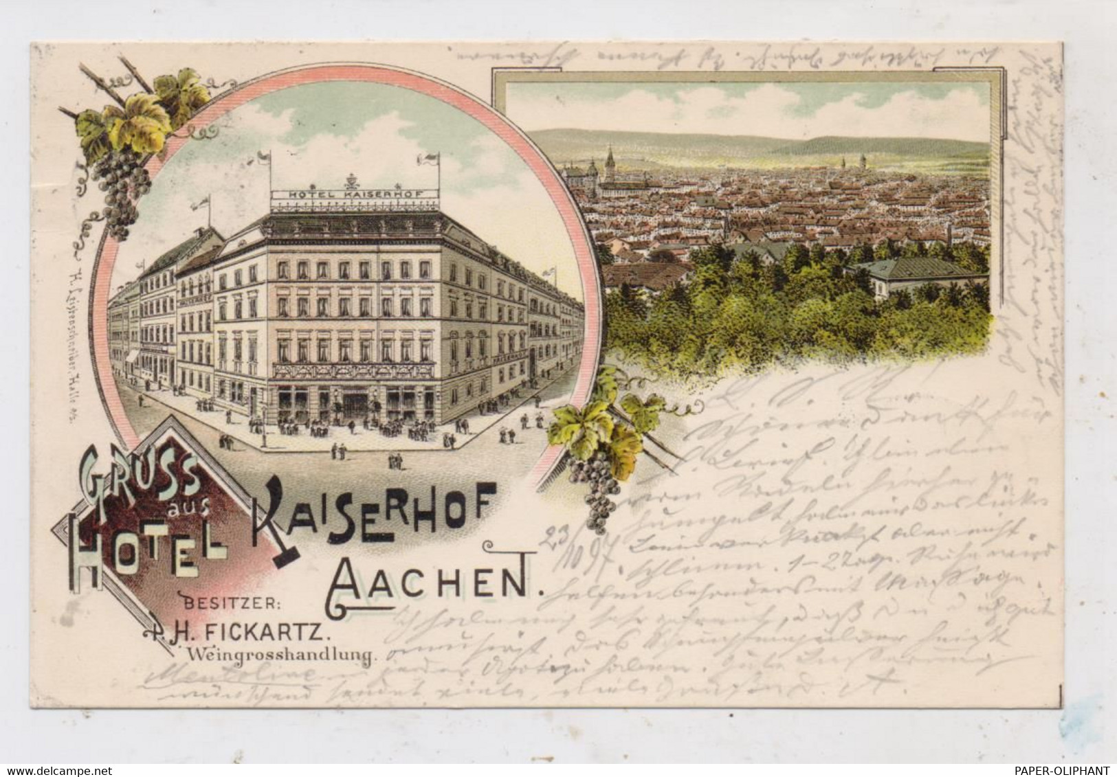 5100 AACHEN, Lithographie 1897, Hotel Kaiserhof - Aachen