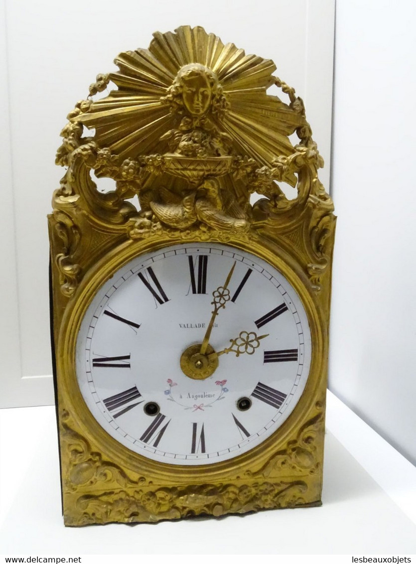 *ANCIEN MOUVEMENT HORLOGE COMTOISE CADRAN Email FLEURI VALLADE Fils ANGOULEME E - Horloges