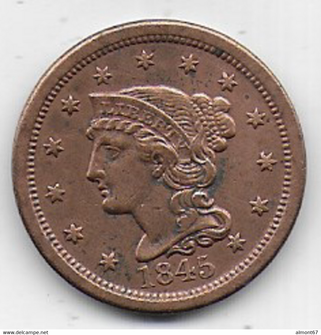 ETATS UNIS  - 1 Cent  1845 - 1840-1857: Braided Hair