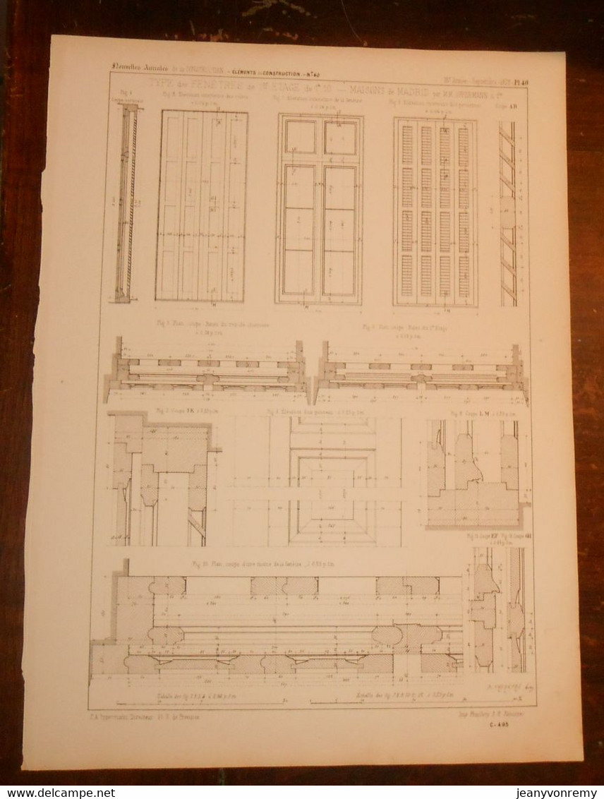 Plan De Type De Fenêtres De 1er étage De 1,10m à Madrid. 1872. - Other Plans