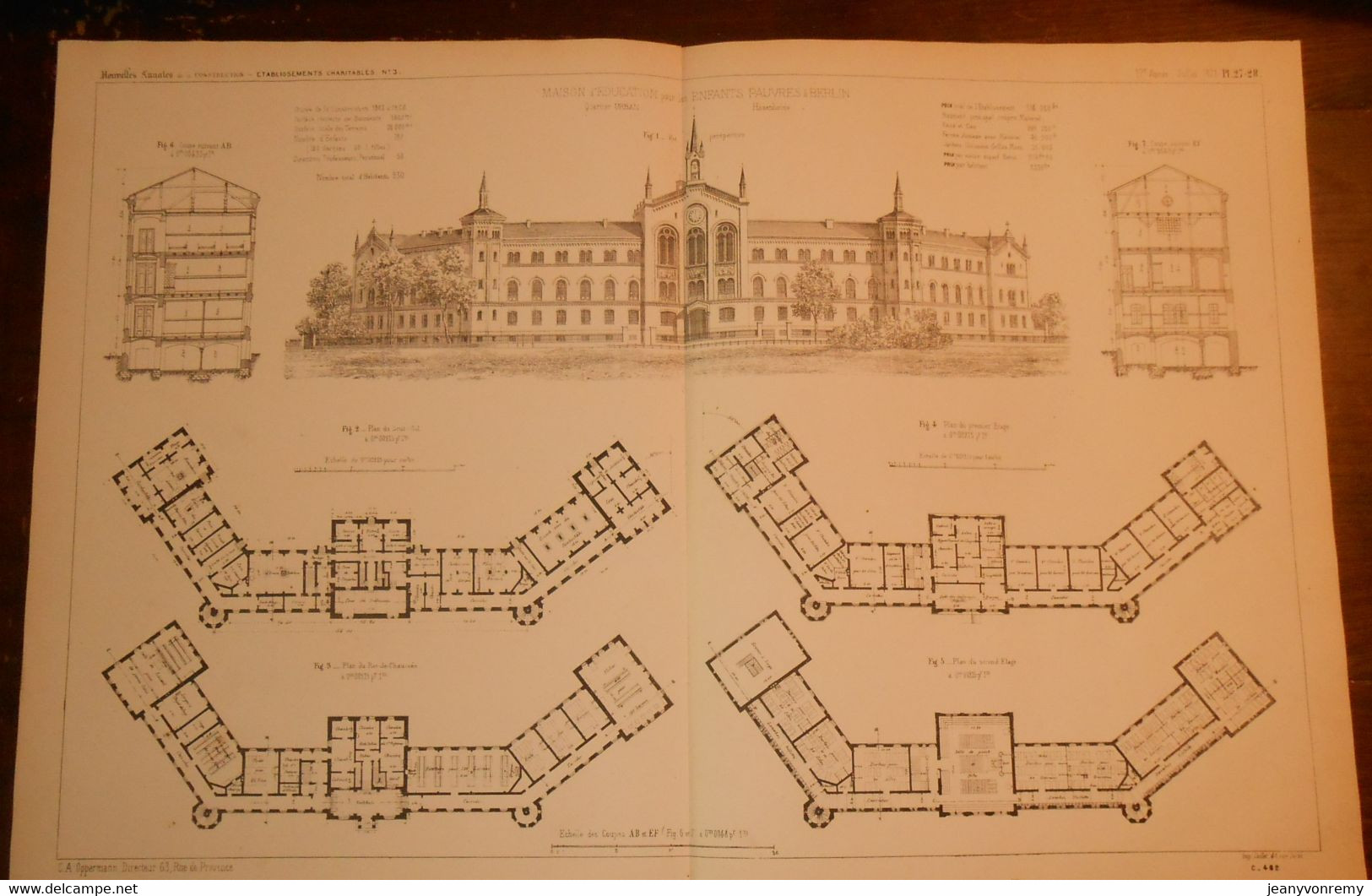 Plan D'une Maison D'éducation Pour Les Enfants Pauvres à Berlin. 1871. - Architecture