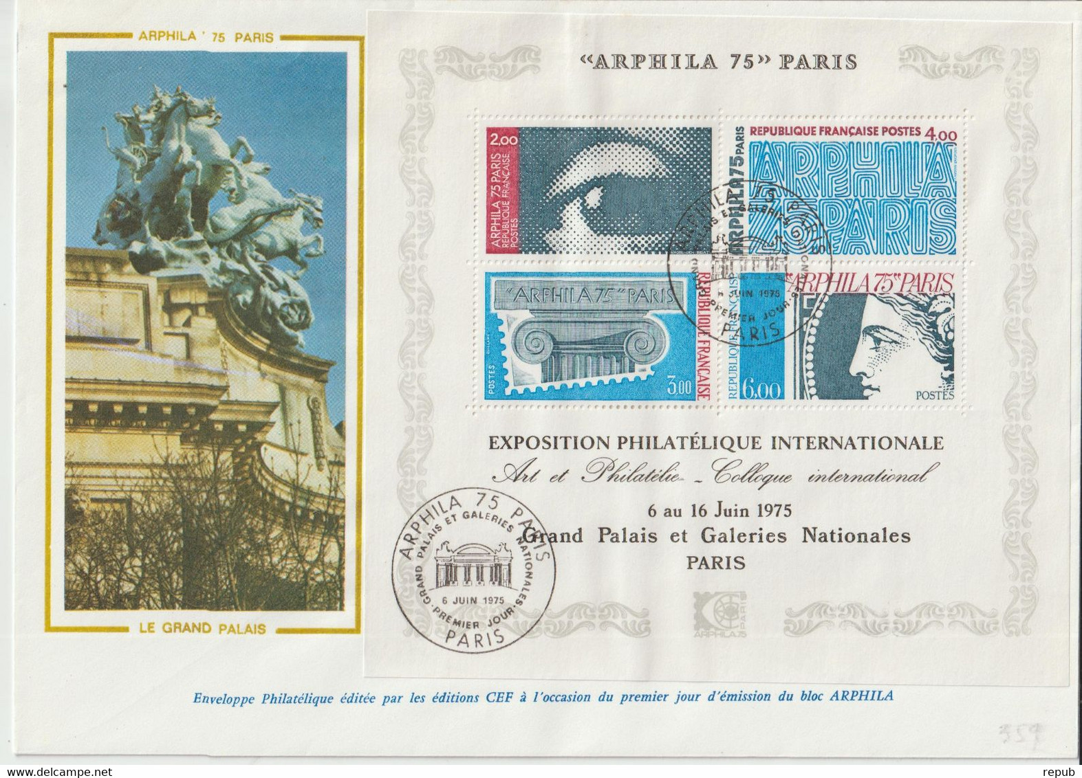 France FDC Grand Format 1975 Arphila BF 7 - 1970-1979