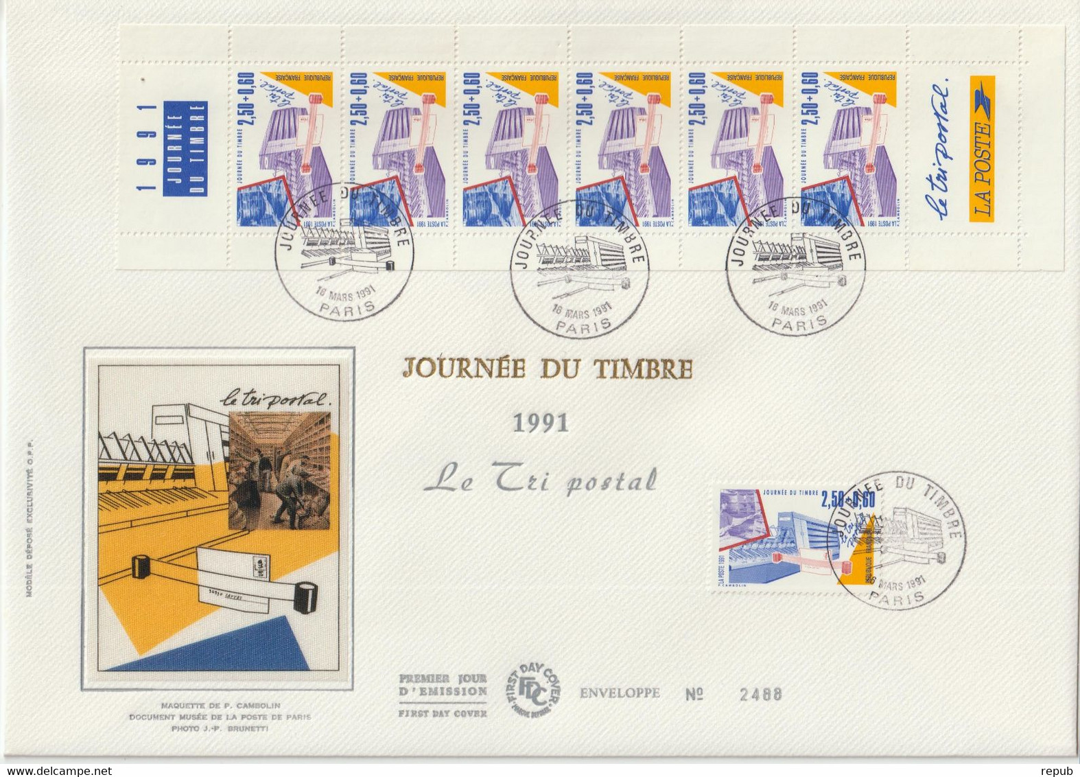 France FDC Grand Format 1991 Journée Du Timbre 2688 Et BC2689A - 1990-1999