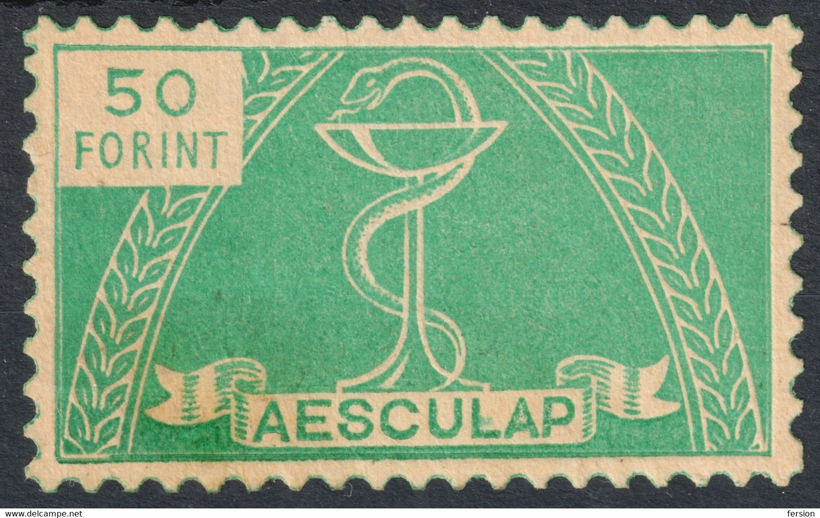 Chamber Of DOCTOR Health Charity Tax Label 1947 HUNGARY Pharmacy Medicine Drug Aesculap SNAKE Asclepius Greek Mythology - Drugs