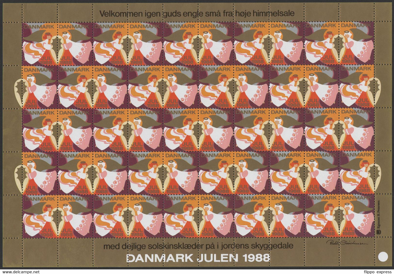 Denmark, 1988 Julemaerke, Mint Sheet Of 50 Stamps, Unfolded. - Ganze Bögen