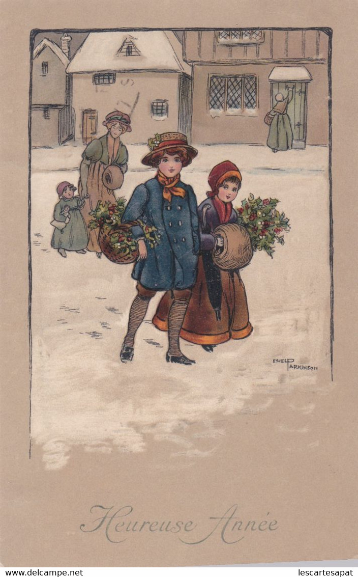 Ethel PARKINSON " Carte Viennoise - M.M. Vienne N 504 - Enfants Paniers De Houx- Heureuse Année - Parkinson, Ethel