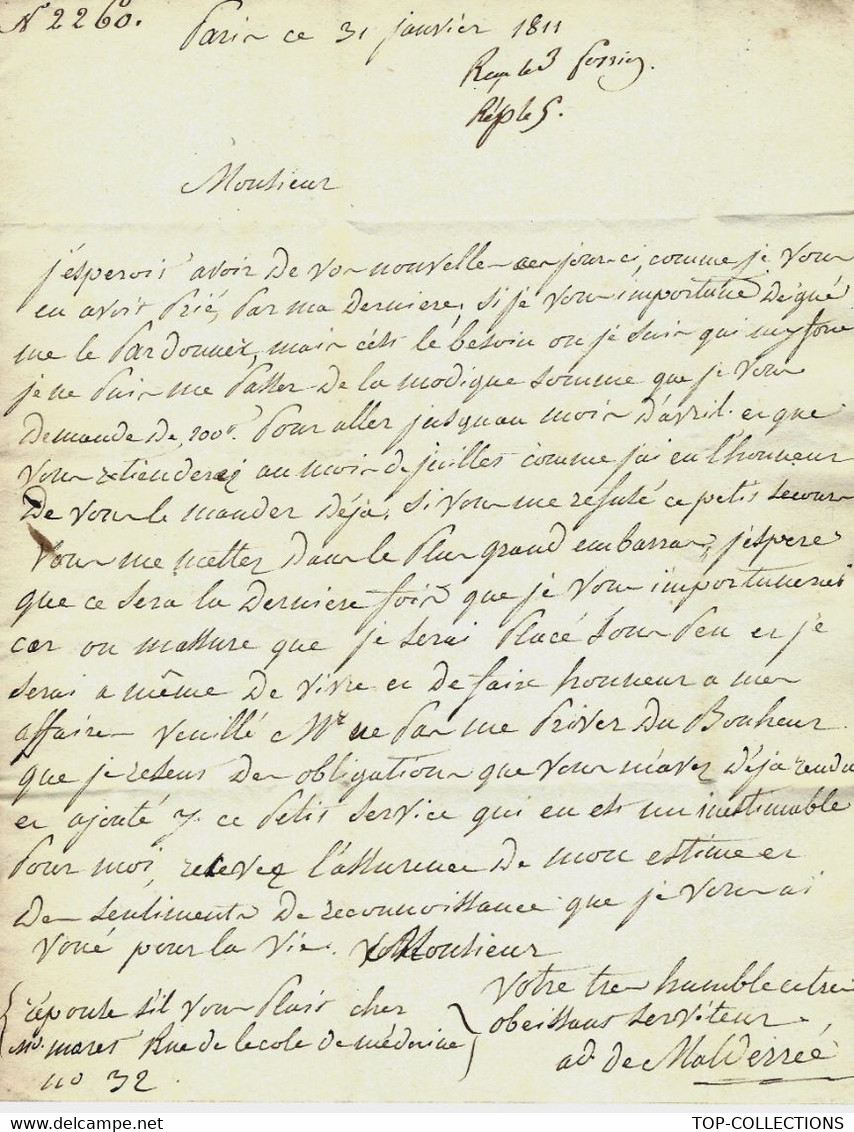 1811 LETTRE Sign. Par Comte Adrien De Malderrée PARIS Pour Martin FOACHE Le Havre ARMATEUR NEGRIER  GENEALOGIE - Otros & Sin Clasificación