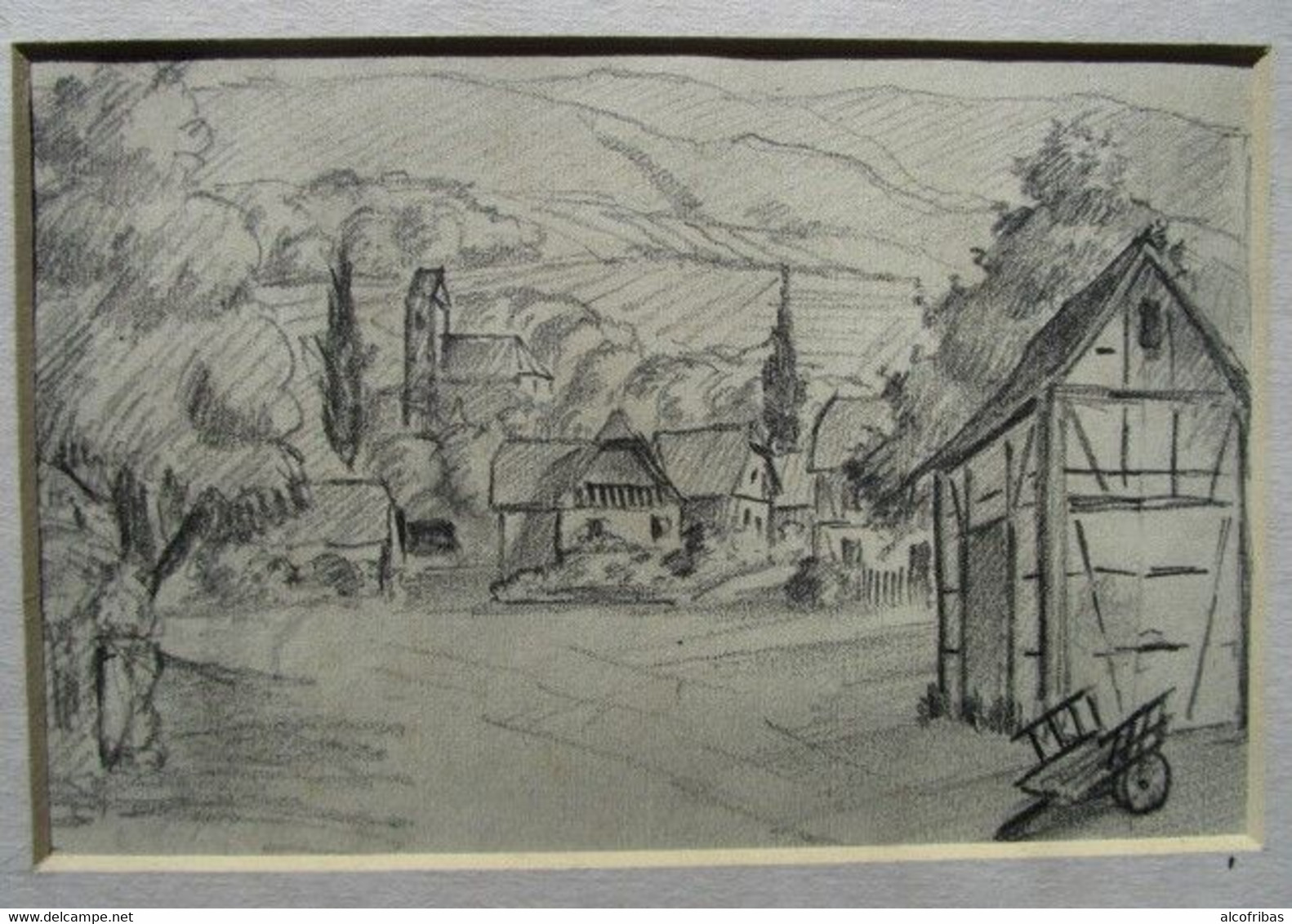 Lot 2 Dessins Villages Alsace De J. Mack Non Signés D'un Lot , Sous Passe Partout - Dessins