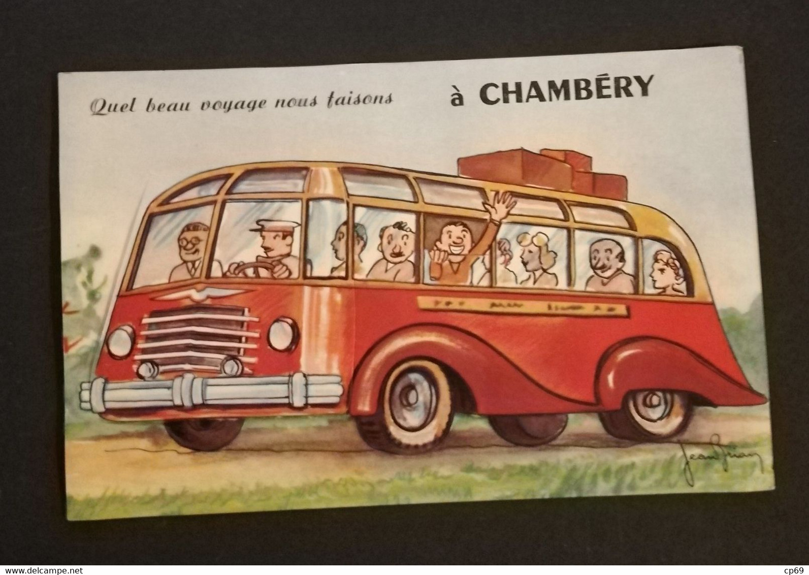 Illustrateur Jean Brian Chambéry Carte à Système Dépliant 10 Vues Autobus Car Savoie Cpa Ecrite Au Dos Année 1940-1950 - Chambery