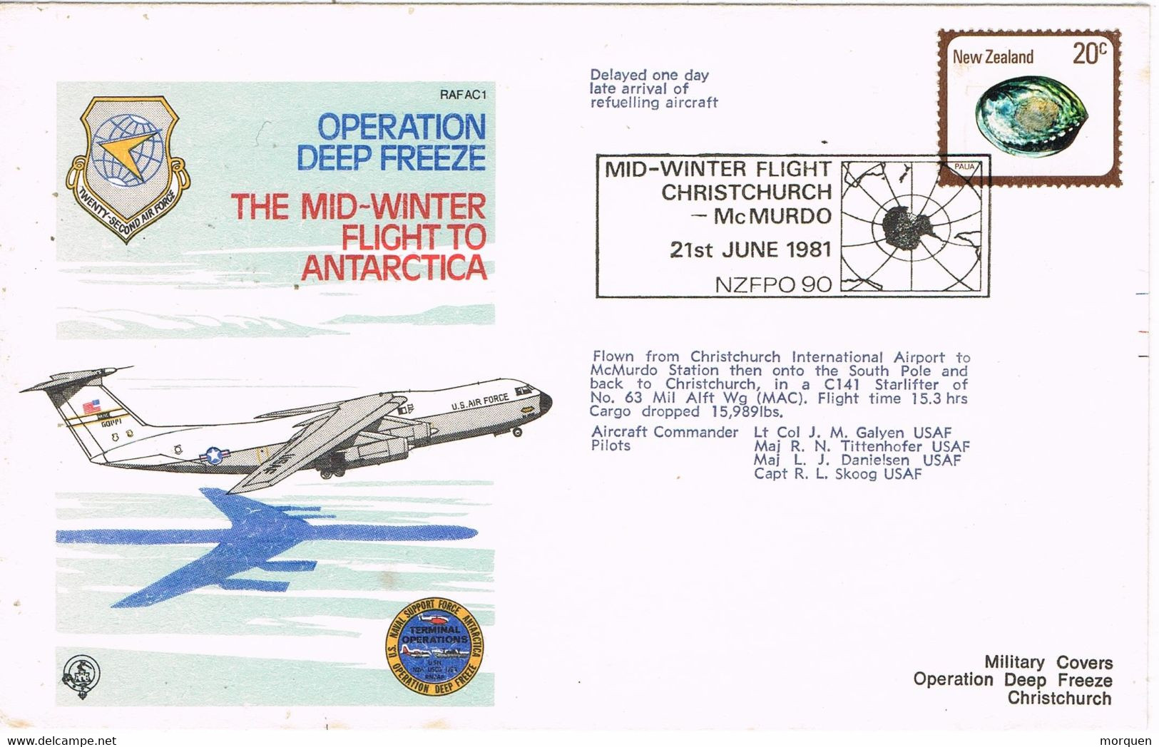 44414. Carta CHRISTCHURCH (New Zealand) 1981.  Operation Deep Freeze FLIGHT To Antarctica. Military - Briefe U. Dokumente