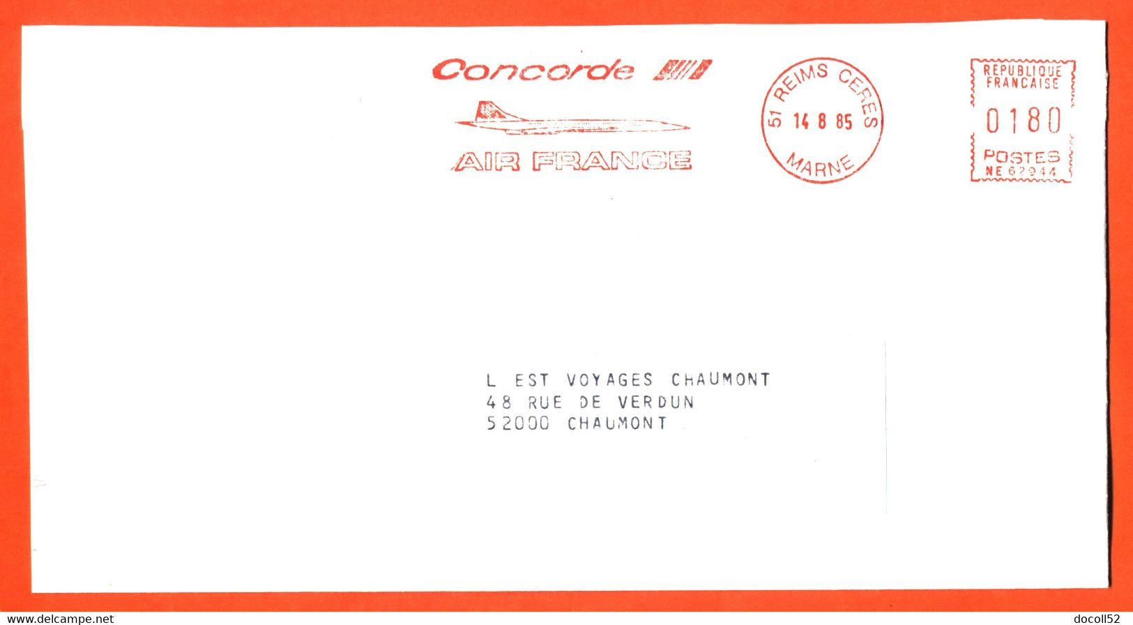 Enveloppe Avion Concorde Air France Lettre Envoyée De Reims Le 16/08/1985 Pour Chaumont - 1961-....